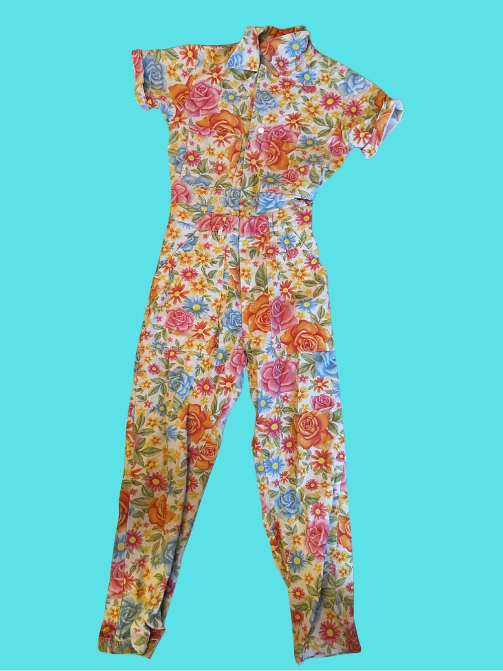 Big bud press wallpaper Floral Jumpsuit Romper in Pink, Blue & Yellow